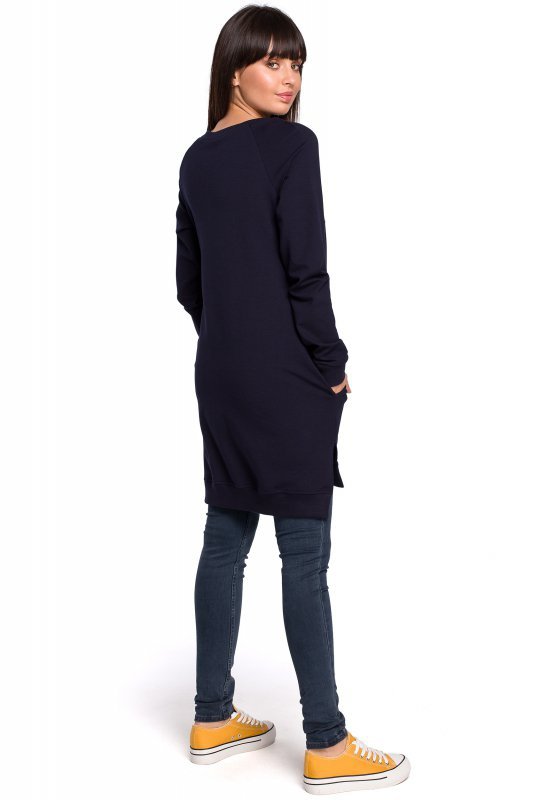 BeWear B101 Bluza - tunika z rozcięciami po bokach - granat