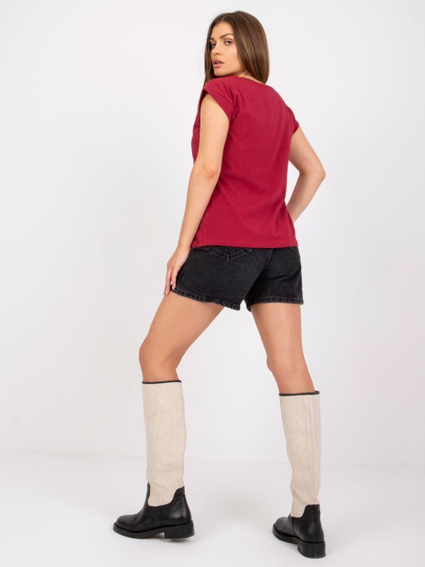 T-shirt-RV-TS-4833.91P-bordowy rozmiar - XS