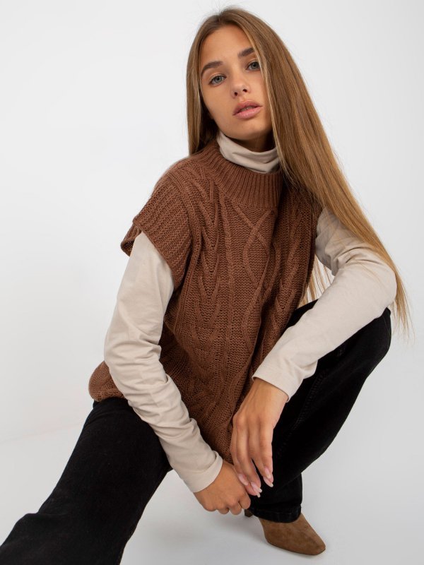 Kamizelka-D90027W90785B2-brązowy rozmiar - M/L