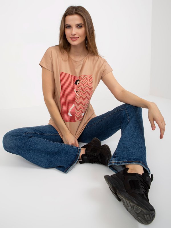 T-shirt-FA-TS-8406.82P-camelowy rozmiar - ONE SIZE