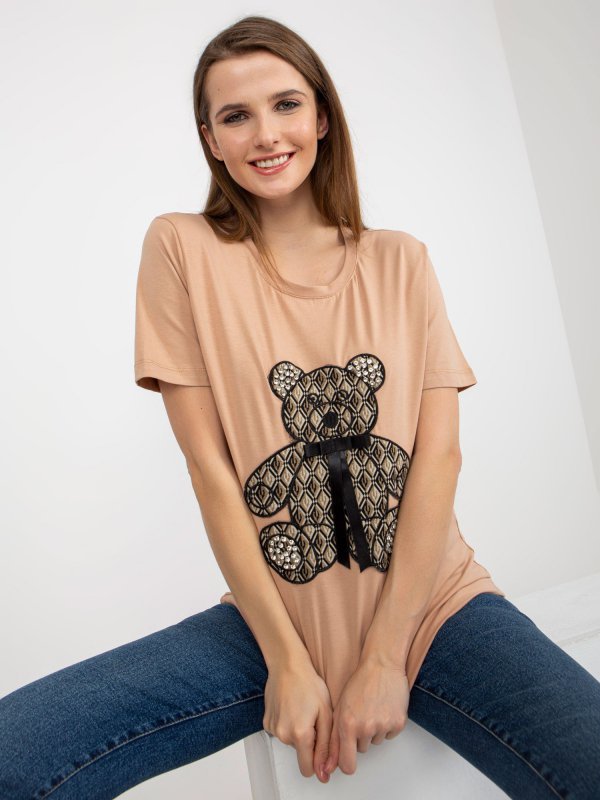T-shirt-FA-TS-8443.84P-camelowy rozmiar - ONE SIZE