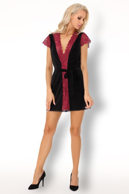Szlafrok Kumiko LC 90428 Pink Rosses Collection Black Czarny LivCo Corsetti Fashion rozmiar - L/XL