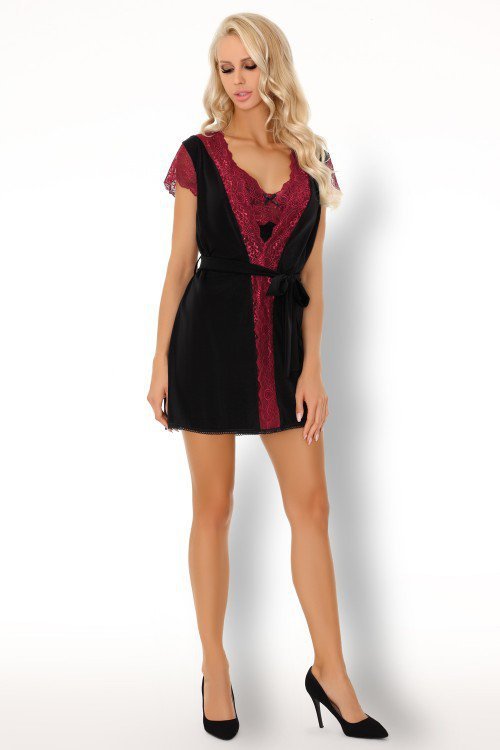 Szlafrok Kumiko LC 90428 Pink Rosses Collection Black Czarny LivCo Corsetti Fashion rozmiar - L/XL