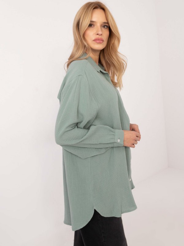 Koszula-D70032M11066D3-pistacjowy rozmiar - M/L