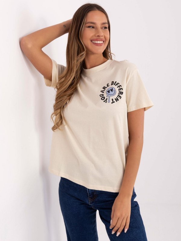T-shirt-D12022AC02645E-jasny beżowy rozmiar - S