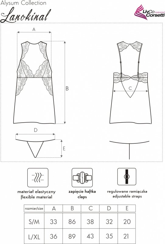 Zmysłowa Koszulka Damska Lanokinal LC 90595 Alysum Collection LivCo Corsetti Fashion rozmiar - S/M