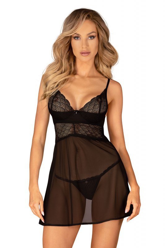 Obsessive Babydoll i stringi Chemeris czarne