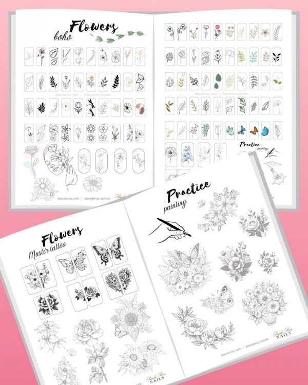 E-Book zum Ausdrucken Nail Art Book Flowers 6 Seiten (über 150 Designs) 97 PLN