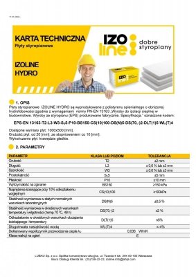 Lubau PŁYTA IZOLACYJNA HYDRO 036 EPS 100 Paczka