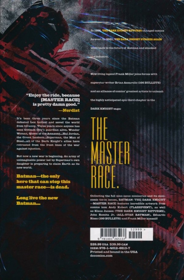 BATMAN THE DARK KNIGHT MASTER RACE HC [9781401265137] **promocja TOMY**