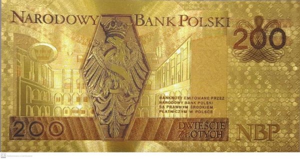 BANKNOT FANTAZYJNY POZŁACANY 200 ZŁOTYCH
