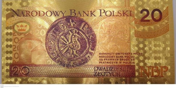 BANKNOT FANTAZYJNY POZŁACANY 20 ZŁOTYCH