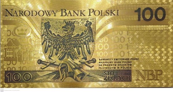 BANKNOT FANTAZYJNY POZŁACANY 100 ZŁOTYCH