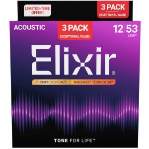 Struny ELIXIR NanoWeb Phosphor Bronze (12-53) 3pck