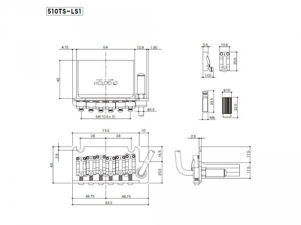 Tremolo GOTOH 510TS-LS1 stalowy blok 42mm (CR)