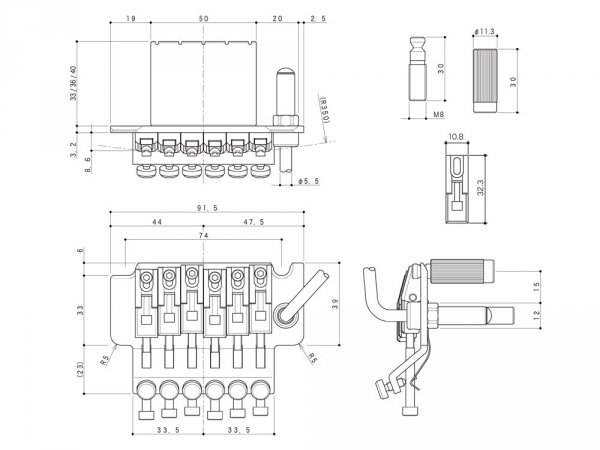 Leworęczne tremolo GOTOH GE1996T blok 33mm (CR)