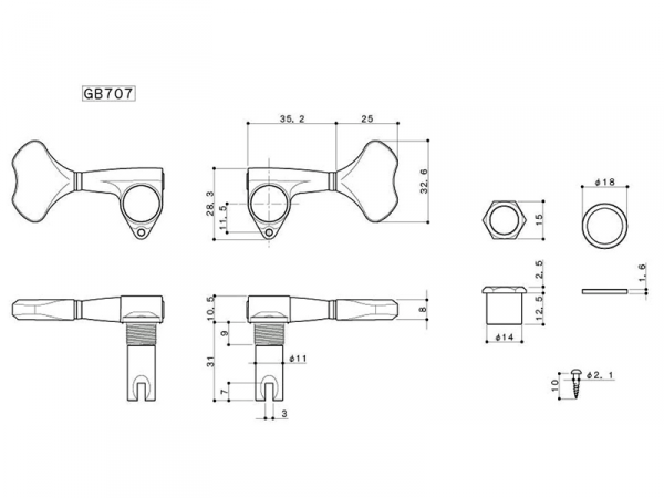 Klucze do basu GOTOH GB707 (BK, 2+2)