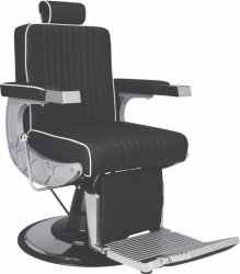 FOTEL BARBERSKI CARLOS CZARNY/WSTAWKI BIAŁE/BAZA CHROM Z NAKŁADKĄ CZARNĄ (BARBER BY AYALA)