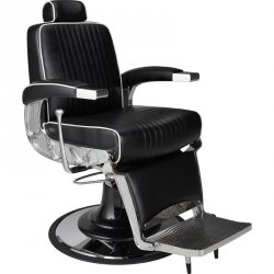 FOTEL BARBERSKI STIG CZARNY/WSTAWKI BIAŁE/BAZA CHROM Z OSŁONĄ CZARNĄ (BARBER BY AYALA)