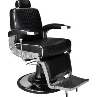 FOTEL BARBERSKI STIG CZARNY/WSTAWKI BIAŁE/BAZA CHROM Z OSŁONĄ CZARNĄ (BARBER BY AYALA) 