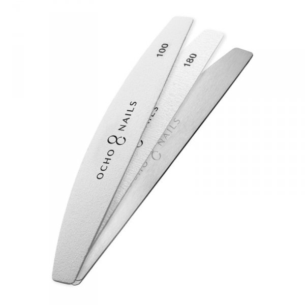 Ocho Nails pilnik półksiężyc metalowy rdzeń + papierki 100/180 20 szt.