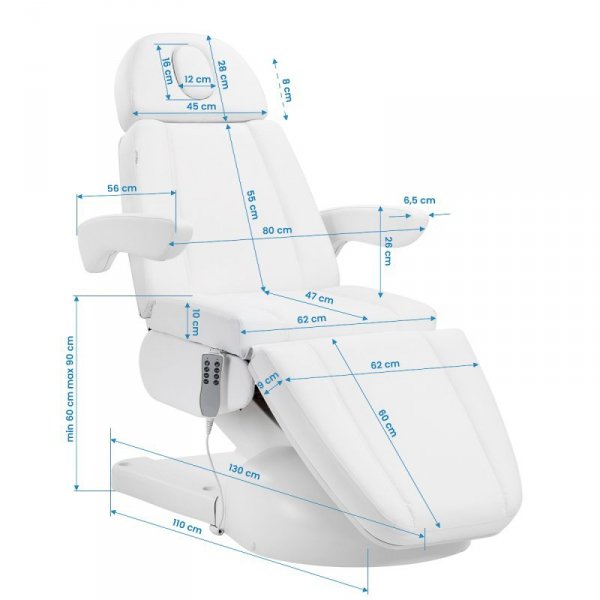 Fotel kosmetyczny elektryczny Azzurro Lux 4 silniki z kołyską biały