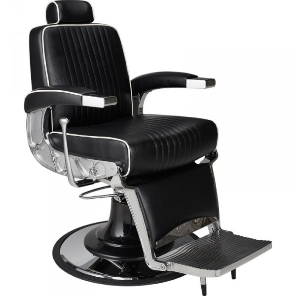 FOTEL BARBERSKI STIG CZARNY/WSTAWKI BIAŁE/BAZA CHROM Z OSŁONĄ CZARNĄ (BARBER BY AYALA)