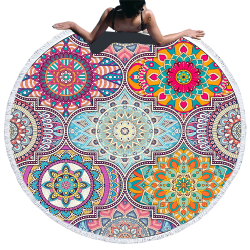 Ręcznik plażowy okrągły z frędzlam 150cm x 150cm  sunny