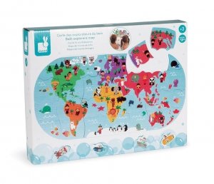 Puzzle do kąpieli Mapa świata 28 elementów 3+, Janod