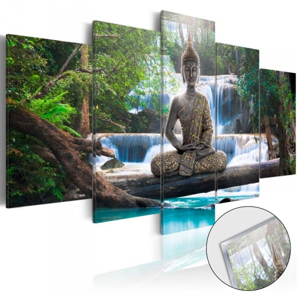 Obraz na szkle akrylowym - Budda i wodospad [Glass]