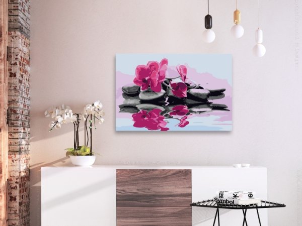 Obraz do samodzielnego malowania - Orchidea i kamienie zen w lustrze wody