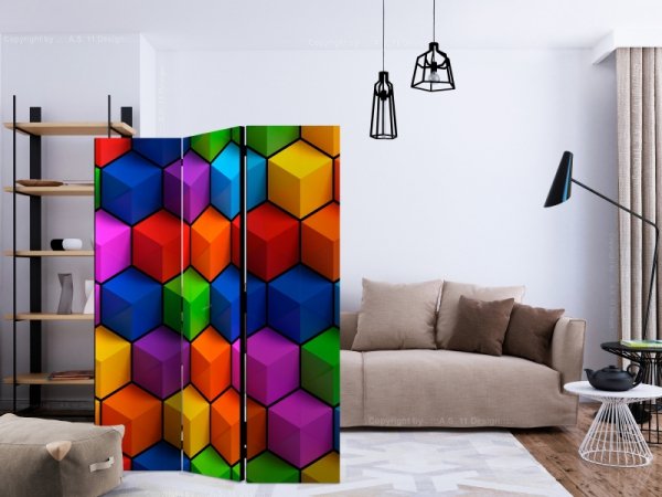 Parawan 3-częściowy - Kolorowe pola geometryczne [Room Dividers]