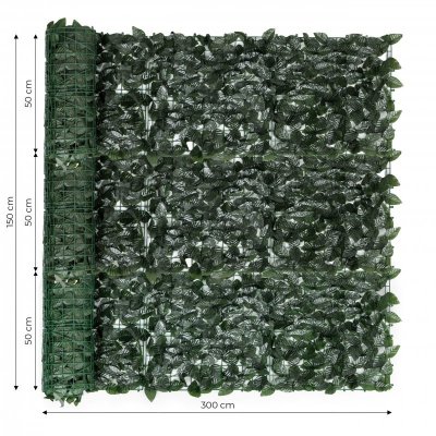 Sztuczny bluszcz żywopłot 3 sztuki 300x50 cm zielona osłona na balkon maskująca - 3 ROLKI