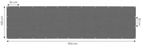 Osłona balkonowa z okuciami 100x700 cm siatka cieniująca + elementy instalacyjne szara MultiGarden