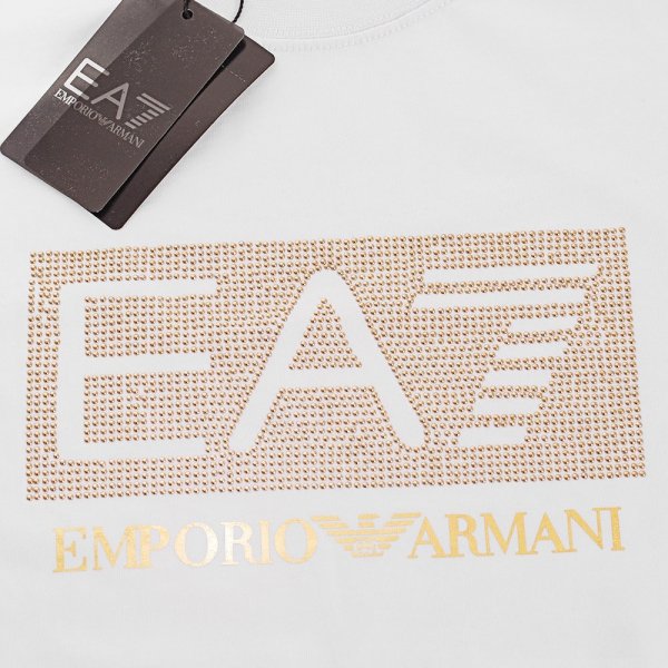 Emporio Armani EA7 t-shirt koszulka męska biała złoty nadruk 3RUT05-PJFBZ-1100