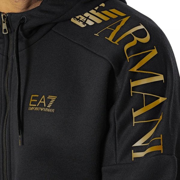 Emporio Armani bluza EA7 męska czarna rozpinana z kapturem złoty nadruk 6LPM56-PJHLZ-1200