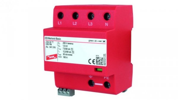 Ogranicznik przepięć Typ T1+T2 3P 7,5/30kA 1,5kV DEHNshield TT, TNS 255 941316