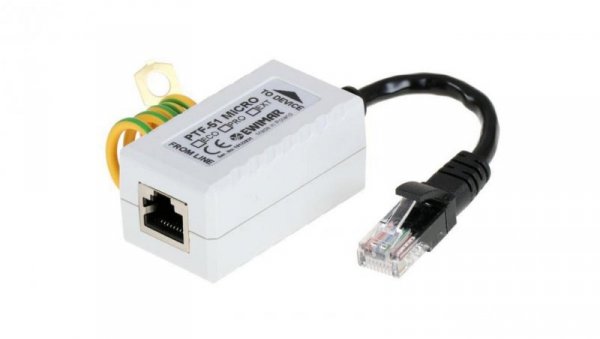 Miniaturowy ogranicznik przepięć do ochrony sieci LAN i kamer IP, PTF-51-ECO/PoE/Micro