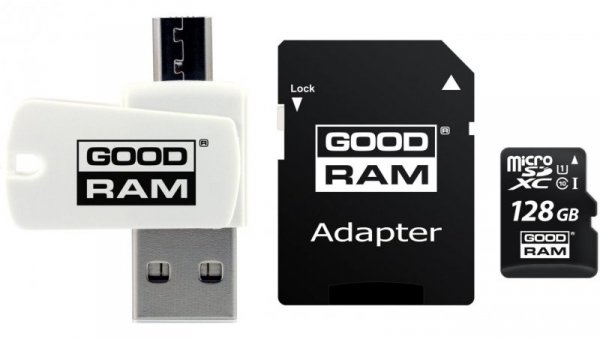 Karta pamięci z adapterem i czytnikiem kart GoodRam All in one M1A4-1280R12 (128GB Class 10 Adapter, Czytnik kart MicroSDHC, Kar