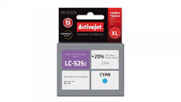 Tusz Activejet AB-525CN (zamiennik Brother LC525C Supreme 15 ml niebieski)