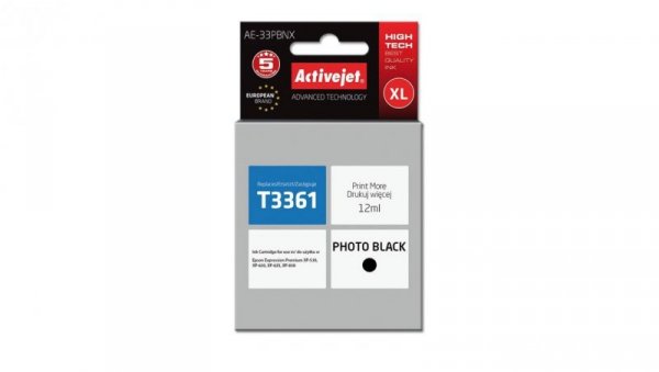 Tusz Activejet AE-33PBNX (zamiennik Epson 33XL T3361 Supreme 12 ml czarny)