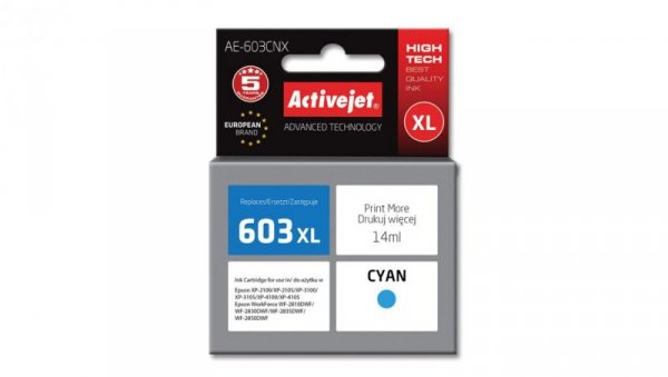 Tusz Activejet AE-603CNX (zamiennik Epson 603XL T03A24 Supreme 14 ml niebieski)