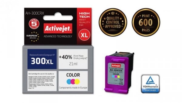 Tusz Activejet AH-300CRX (zamiennik HP 300XL CC644EE Premium 21 ml kolor)