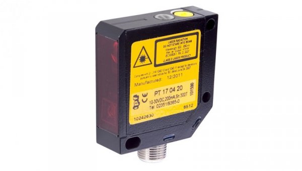 Czujnik laserowy odbiciowy 50x50x15mm Sn: 25-300 10-30V DC PNP NC/NO złącze M12 4-pinowe IP67 PT170420