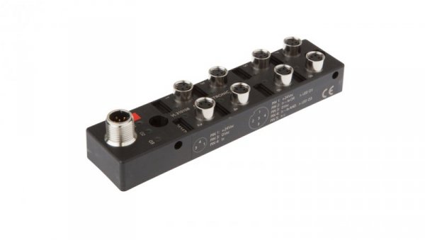Moduł logiczny 27x130x31mm AND/OR 8-krotny 10-30V DC -30-85 stC złącze M8 żeńskie 3-pinowe złącze M12 męskie 4-pinowe IP67 VL310