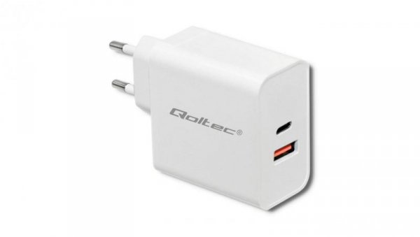 Qoltec Ładowarka sieciowa 63W 5-20V 1.5-3A USB typ C PD USB QC 3.0 Biała