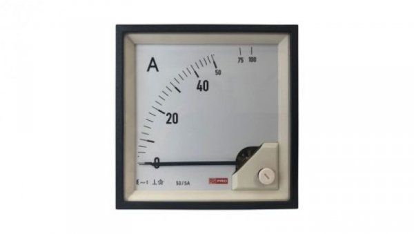 Amperomierz analogowy panelowy 10 (Input) A, 100 (Scle) A, 50/5 (CT) A AC -10C do +65C RS PRO