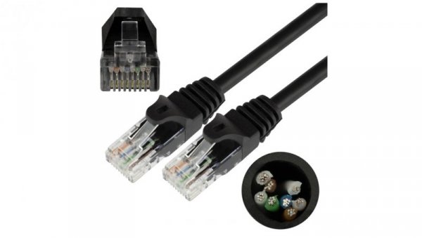 Patchcord UTP kat.5e kabel sieciowy LAN 2x RJ45 linka czarny 0,25m NEKU