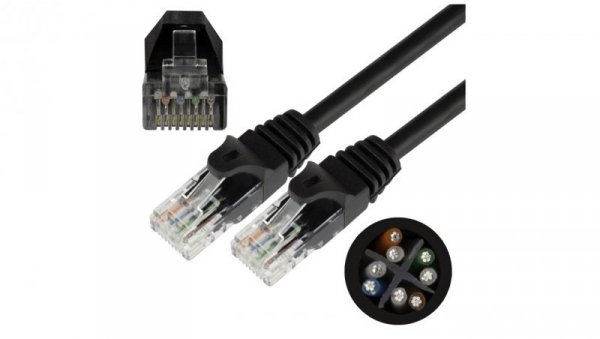 Patchcord UTP kat.6 kabel sieciowy LAN 2x RJ45 linka czarny 0,5m NEKU