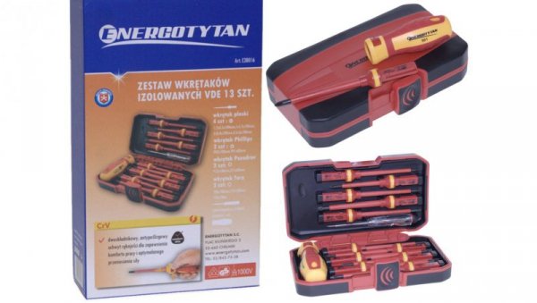 WKRĘTAKI IZOLOWANE DLA ELEKTRYKA -1000V - 13 SZTUK / E38016 -ZESTAW WKRĘTAKÓW W ETUI 13 SZTUK - 1KV
